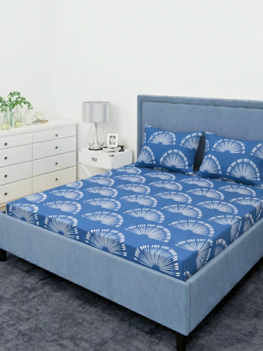 Premium hypoallergenic glace cotton digitally printed 3D Design/ Printed double bedsheet/ Kids Bedsheet/ Blue-Color