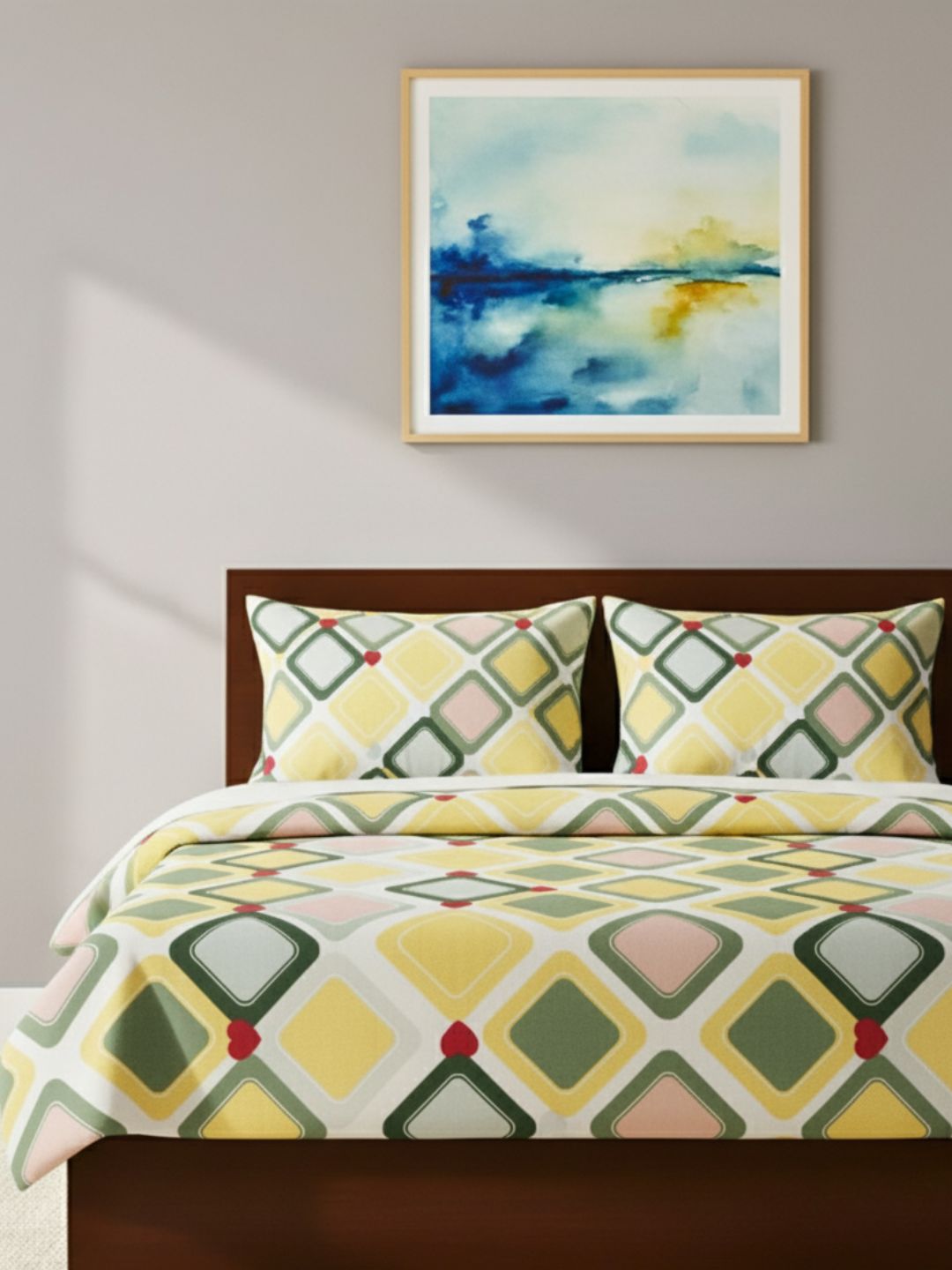 Premium hypoallergenic glace cotton digitally printed 3D Design/ Printed Bedsheet/ King Bedsheet/ Cream and Green-Color